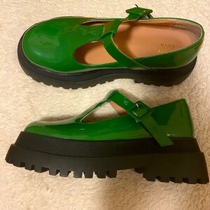 Green platform Mary Janes